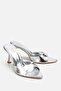 Women's silver pointed toe metallic high heel evening slippers - 2