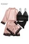 4 Pack Women's Nightwear Set, Lace Trimmed Lightweight Silk Satin Sleepwear Pajama, Ladies Summer Br - 5