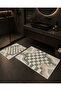 Beige Green Checkered and Wave Patterned Bath Mat with Velvet Dot Base - 2