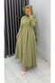 Women's Khaki Hijab Stylish Elegant Dabıl Crepe Fabric Asel Model Dress - 2