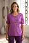 Women's Plus Size Lycra Crew Neck Stone Print Short Sleeve Mom T-Shirt Combed Cotton Blouse