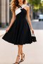 New Season Women's Front Cross Stripe Detailed Block Patterned Flared Midi Diver Dress - 4