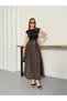 Cupra Fabric Belted High Waist Slit Pleated Midi Skirt - 3