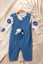 Nafitto Baby Sage Blue Waffle Knit Teddy Bear Salopet and Patterned Bodysuit Set - Cotton Texture 3-9 Months - 5