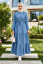 Women's Buttoned Ruffle Detailed Light Blue Denim Dress - 3
