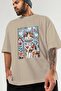 For the Sake of Cats 102 Front Cat Printed Beige Oversize T-Shirt 100% Cotton Unisex Cat Lover Premium Design - 3