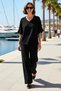 Women's Plus Size V-Neck Truvakor Sleeve Oversize Textured Linen Look Cotton Blouse Trousers Set