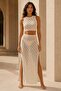Ecru Openwork Cotton Viscose Knitwear Bustier Skirt Pareo Beach Set - 3