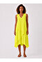 Women's Lime Yellow V-Neck Asymmetrical Cut Viscose Comfortable Fit Dress - 6