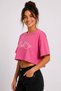 Women's Crop T-Shirt Smile Printed Oversize Relaxed Fit Short Tshirt - Pink - 2