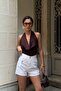 Women's White Asymmetrical Waist Mini Jean Shorts