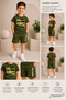 Summer Challenge No Yellow Car Printed Boys' Green Shorts, Green T-Shirt Set - 2