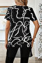 New Season Women's Short Sleeve Crew Neck Patterned Top Sandy Bottom Tulle Asymmetrical Detailed Blouse - 6
