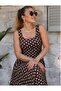 Buketli̇ Women's Square Collar Large Polka Dot Hem Flared Straps Combed Cotton Long Dress - 5