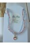 Pink Lilac Crystal Bead Necklace with Zircon Stone Heart Pendant - 7