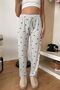 Women's heart patterned pajama bottoms with elastic waist in gray - 2059 - 2