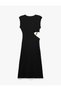 Bürümcük Fabric Textured Sleeveless Crew Neck Long Dress with Window Detail - 6