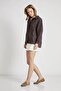 Women's Brown 3096 Glitter Striped Oversize Long Sleeve Shirt - 4