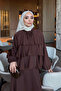 Brown Collared Tie-Back Layered Skirt Set - 3