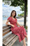 Women's Floral Patterned Double Breasted Collar Short Sleeve Elastic Waist Dress - 4