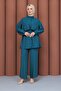 Windbreaker and Waist-Tied Trousers Set in Petrol Blue