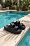 Women's Summer Double Buckle Thick Soled Beach Pool Garden Daily Use Slippers Black