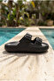 Women's Summer Double Buckle Thick Soled Beach Pool Garden Daily Use Slippers Black - 3
