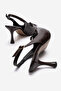 Women's Brown Pointed Toe Open Back Bow Detailed 8 cm Heeled Shoes Lorane - 5