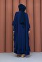 Stone Detailed Chiffon Abaya with Inner Lining in Navy Blue - 5