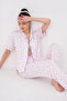Shirt Collar Short Sleeve Buttoned Checkered Heart Patterned Shorts Milan Women's Pajama Set - 2