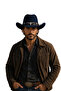 Men's Navy Blue Cowboy Western Style Leather Detailed Hat