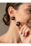 Black Square Shaped Earrings with Gold Color Stripe Detail - 2