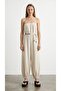 Beaded Detailed, Strapless, Linen Look Jumpsuit - Natural - 4