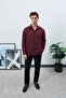 Men's Burgundy Comfortable Fit Long Sleeve Summer Striped Shirt - 3