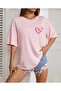 Tiny Heart Printed Women's Oversize Red Salas T-shirt Boyfriend