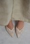 Norely Beige Knitwear Mesh Embroidered Open Back Women's Heeled Shoes - 7