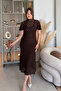 Elegant Midi Brown Lace Dress with High Collar Lining - 3