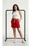 Red Combed Cotton 3-Stripes White Detailed Pocketless Daily Elastic Waist Lace-Up Mini Skirt - 2