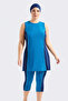 Plus Size Zero Sleeve Lycra Piping Detail Semi-Closed Swimsuit 2205 Dark Navy Blue - 2