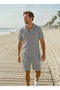 Alaçatı Style Men's Short Sleeve T-Shirt and Shorts Wrinkled Crinkle Set