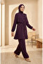 Ring Detailed Lace-Up Hijab Double Set 2280-05 Purple - 2