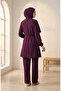 Ring Detailed Lace-Up Hijab Double Set 2280-05 Purple - 5