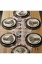 American Service Set, 6 Brown Soup Plates, 6 Stone Color Napkins, 6 Napkin Rings and Runner Cover, Coffee Break Tk - 2