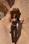 Women's Brown Collar Detailed Halter Neck Blouse and Pants Set
