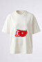 Grunge Turkish Flag Design Back Printed Cotton White Oversize T-Shirt