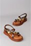 Seç C405 Genuine Leather Flip-Flop Women's Sandals (Sole: 3.5 cm) Dark Brown - 6