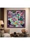لوحة جدارية فاخرة بتصميم فني هندسي عصري مع إطار أسود، مقاس 90 × 90 سم
