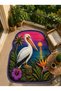 Sdt Special Cut Tropical Pelican Patterned Purple Woven Base Decorative Carpet Sdt3008 - 3
