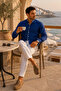 Hakim Collar White Stitching Detailed Long Sleeve Men's Shirt Navy Blue - 4