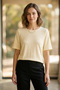 Women's Plus Size Lycra Crew Neck Fish Back Pattern Short Sleeve Mom T-Shirt Combed Cotton Blouse